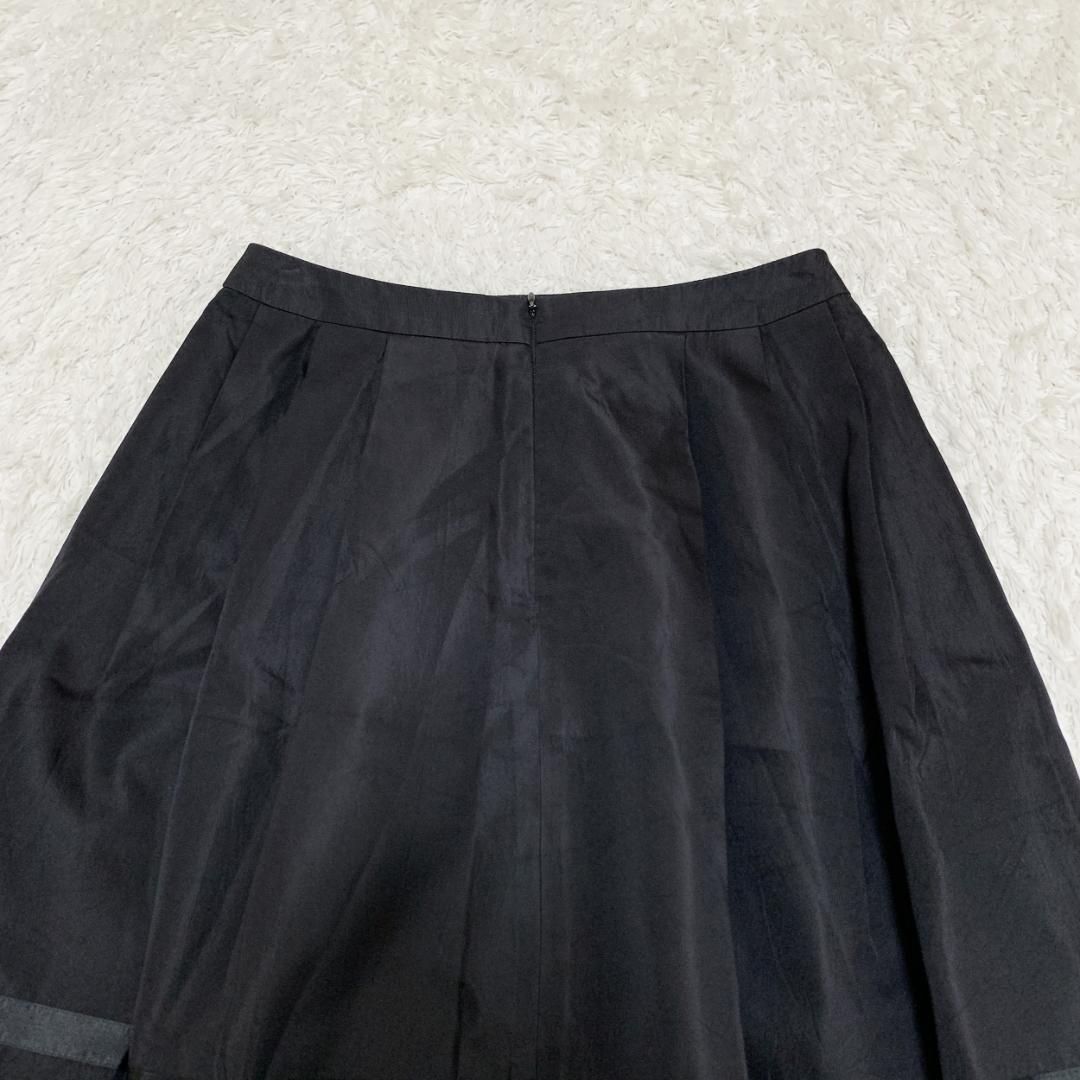 エムプルミエブラック ひざ丈 フレアスカート 日本製 シルク100％ 36