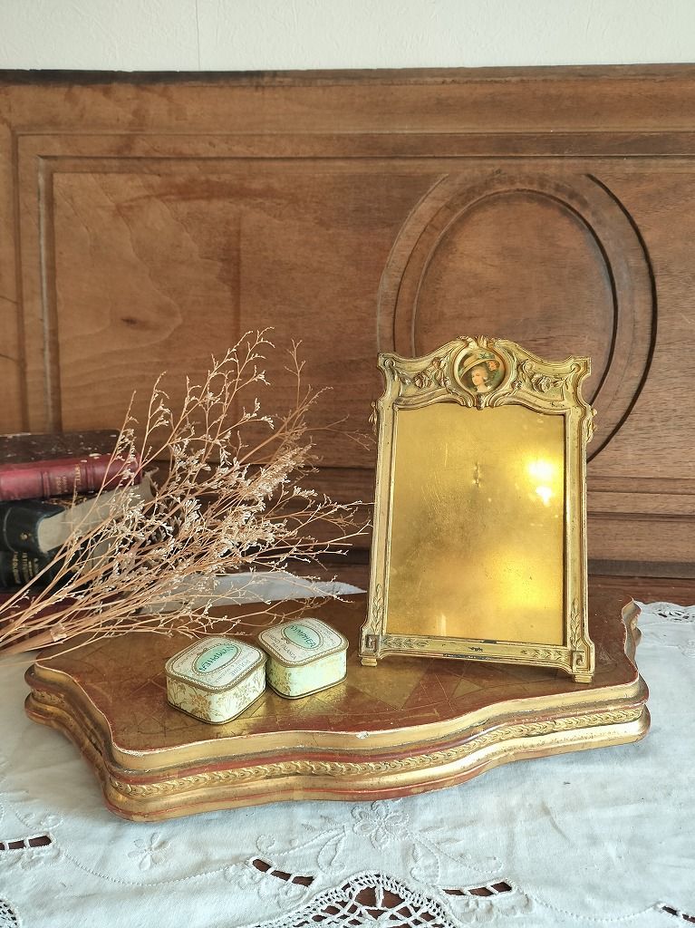 フランス アンティーク 1900年 大 ゴールド 木製 ディスプレイ スタンド 飾り台