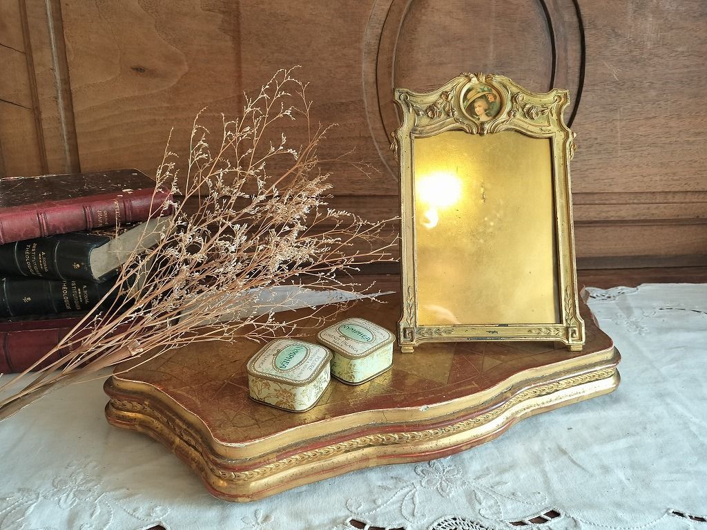 フランス アンティーク 1900年 大 ゴールド 木製 ディスプレイ スタンド 飾り台