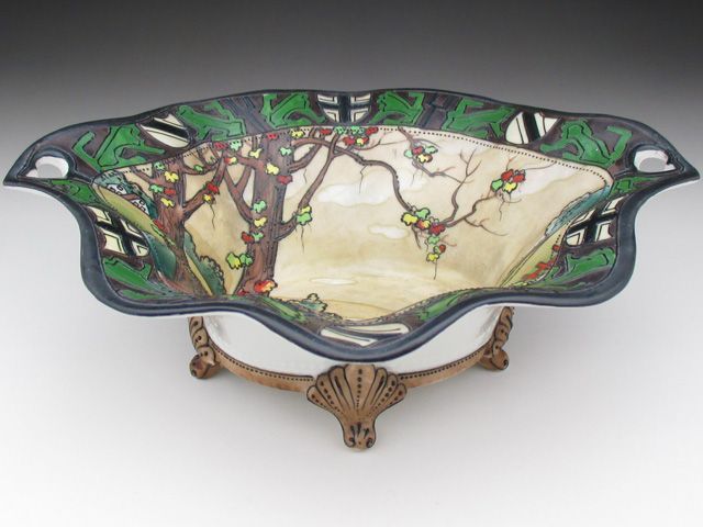 明治末期 オールドノリタケ ウッドランド風景画ボウル　アールデコ飾り皿 オールドノリタケ ウッドランド風景絵 脚付ボウル 20cm - メルカリ