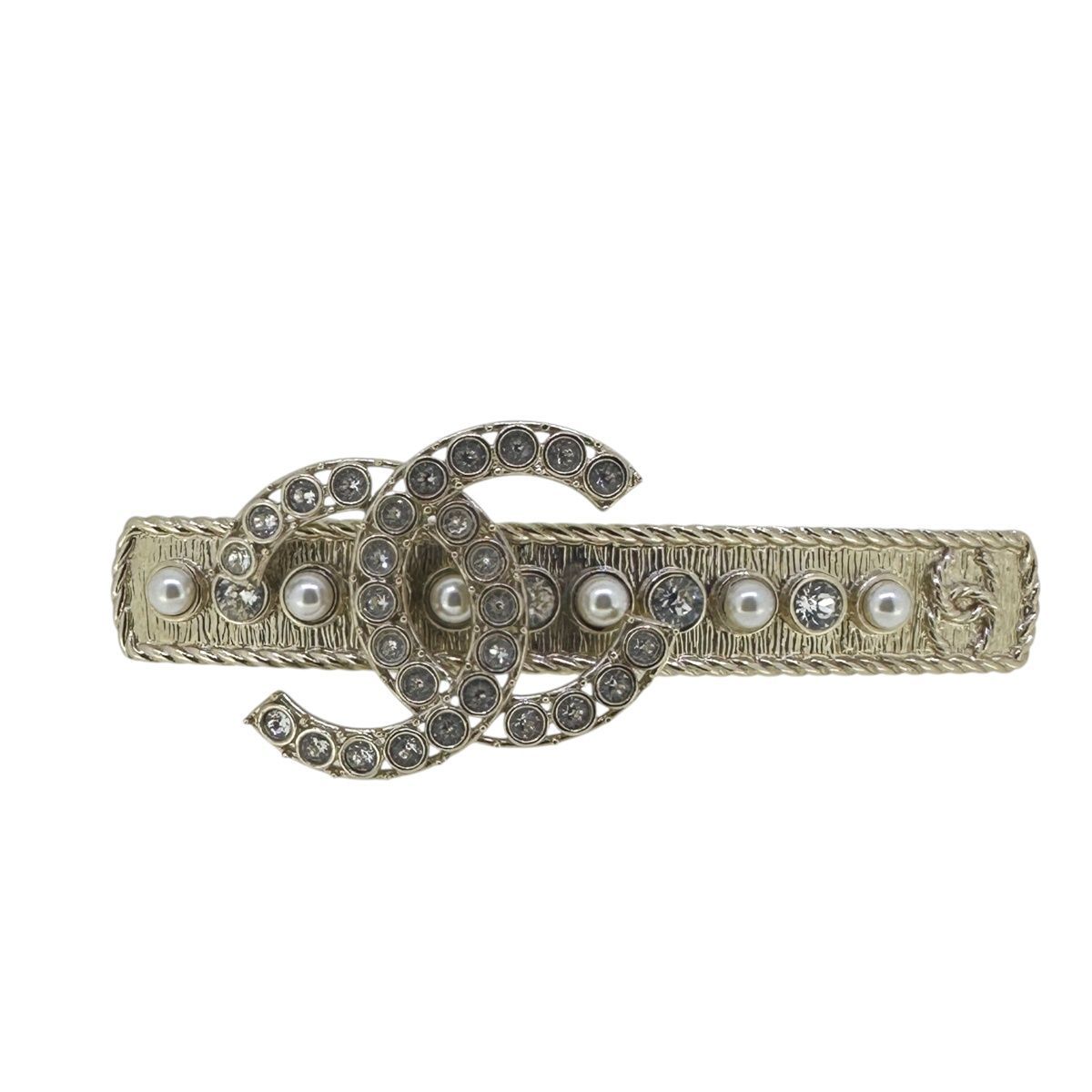 中古】 CHANEL シャネル ココマーク ラインストーン ヘアクリップ 