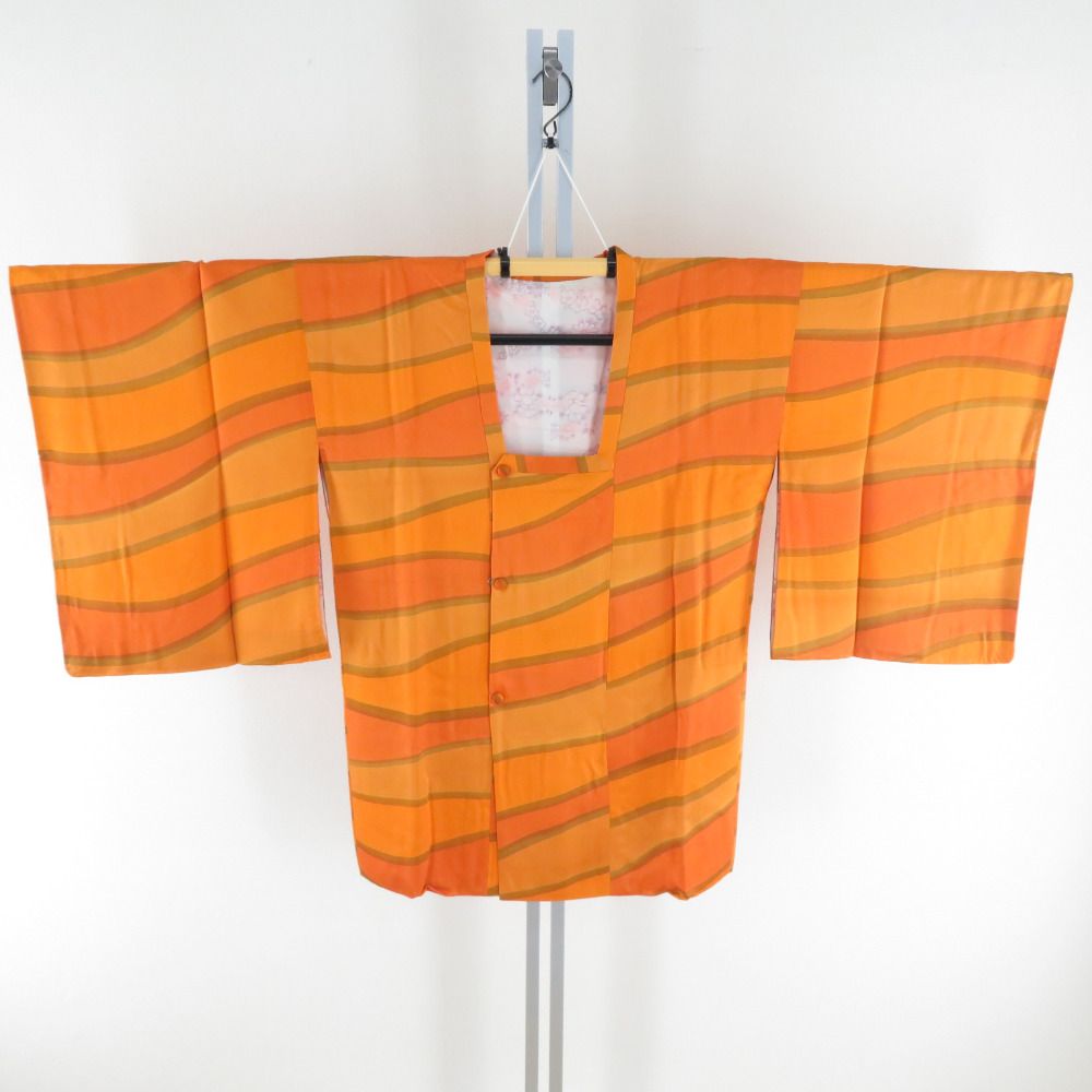 道行 グラデーション 縞文様 橙色 正絹 着物コート 和装用 ちりよけ