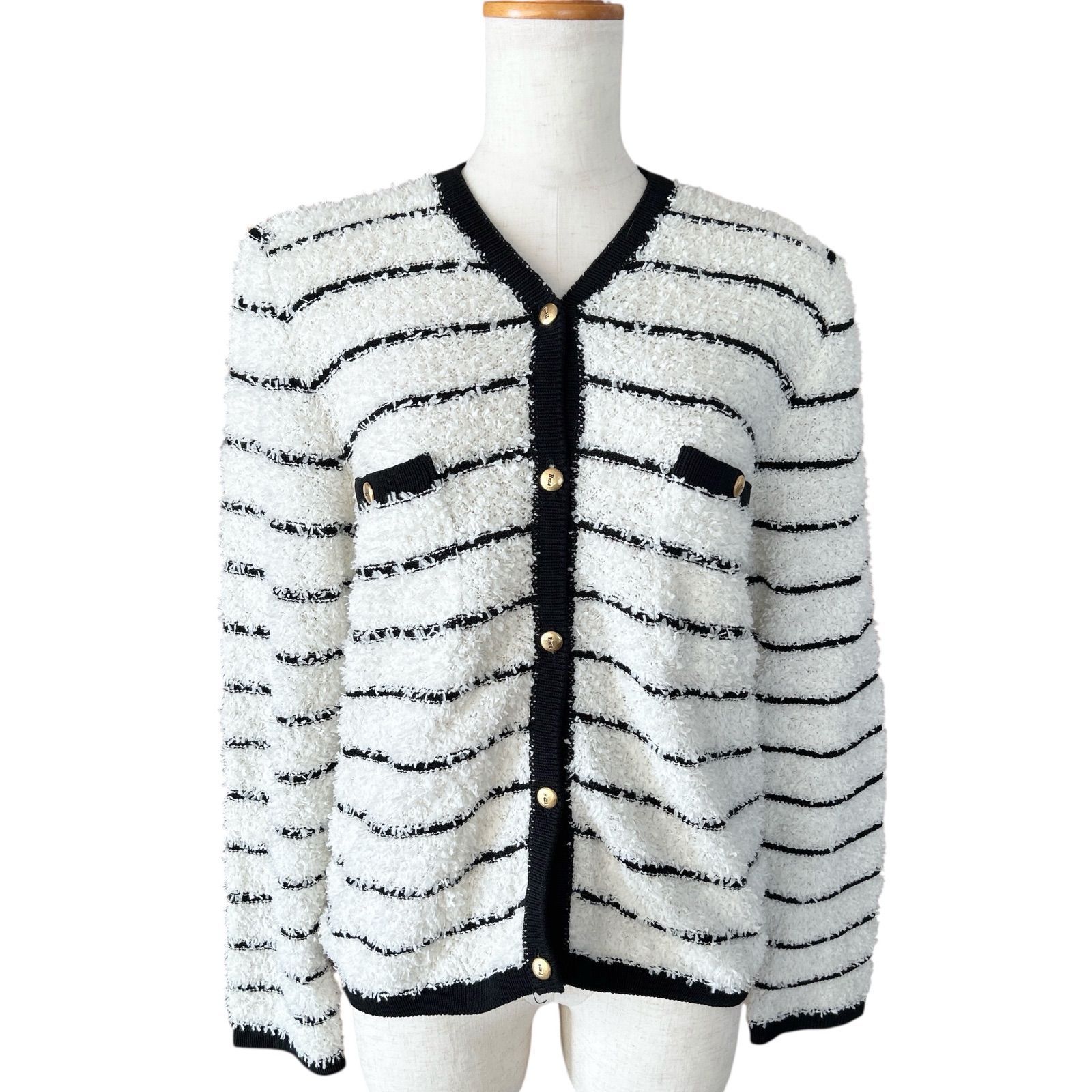 Rene boutique ルネ ツイード ボーダーカーディガン 日本製 9 Мサイズ