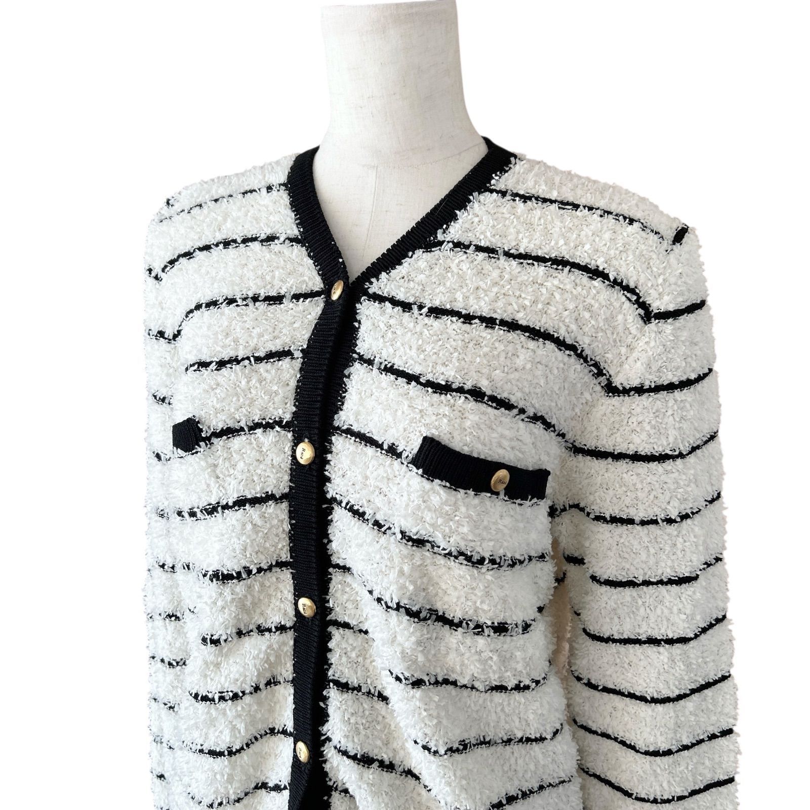 Rene boutique ルネ ツイード ボーダーカーディガン 日本製 9 Мサイズ