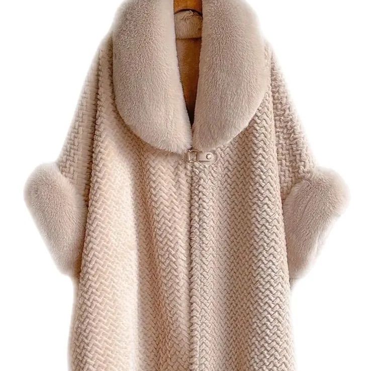 ファーケープ 和装洋装2 way FOX調の気持ちいいファー 羽織り ポンチョ