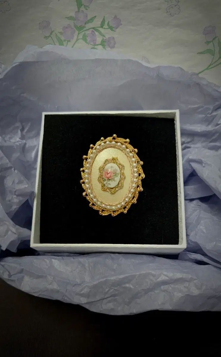 オリジナル ヴィンテージ ローズ パール オーヴァル ブローチ