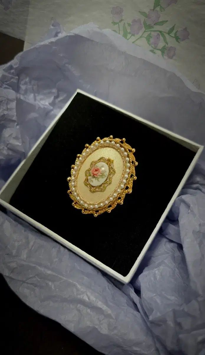 オリジナル ヴィンテージ ローズ パール オーヴァル ブローチ
