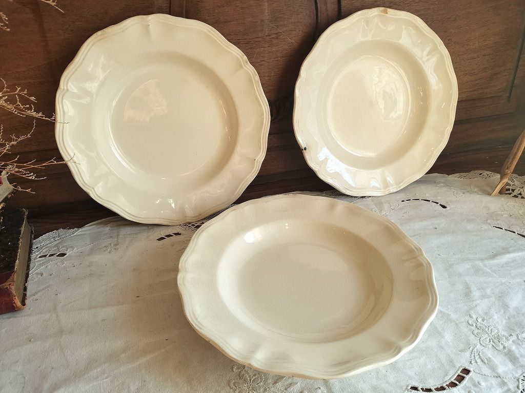 フランス アンティーク 花リム 皿 セット 深皿 サルグミンヌ 25 cm