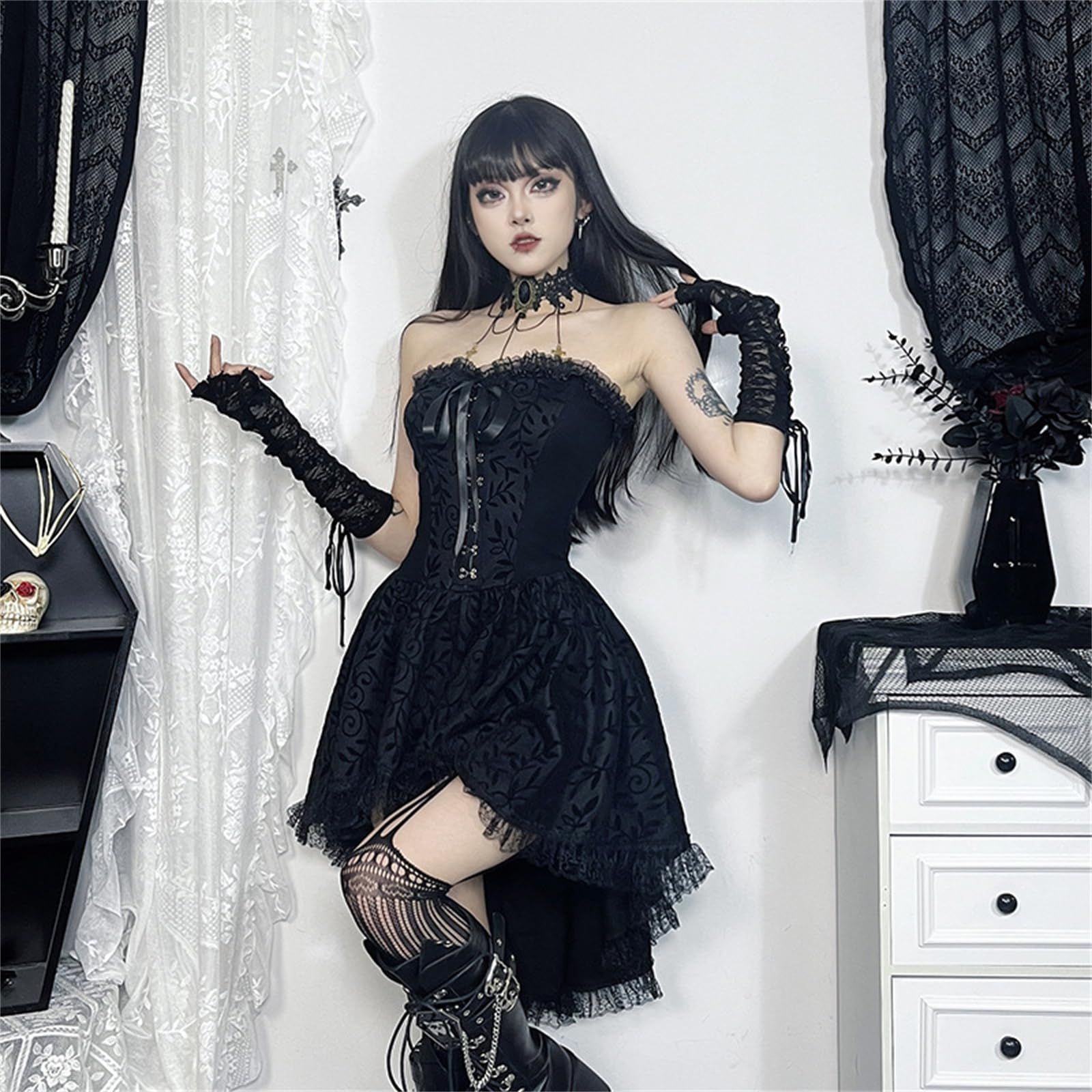 ゴシック 量産系 ドレス 地雷系 ブラウス コスチューム レディース 仮装 衣装 コスプレ 魔女 吸血鬼 小悪魔 大人 パーティー Qichenk イベント