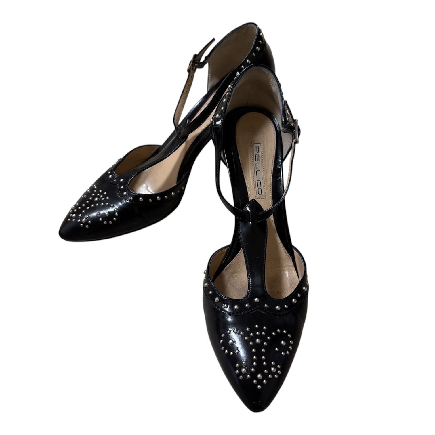 ZK38 PELLICO ペリーコ スタッズ Tストラップ パンプス ヒール