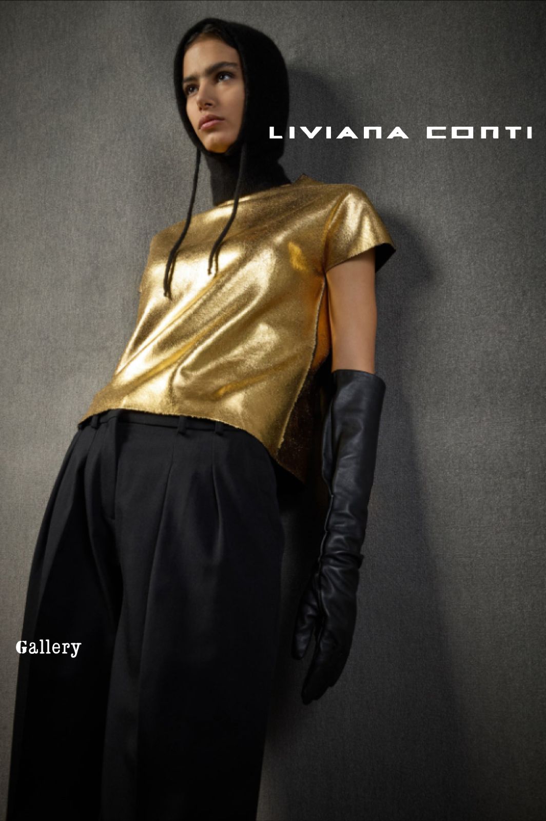 ♥ い LIVIANA CONTI リヴィアナコンティ 箔コーティングニットソー カットソー 半袖カットソー