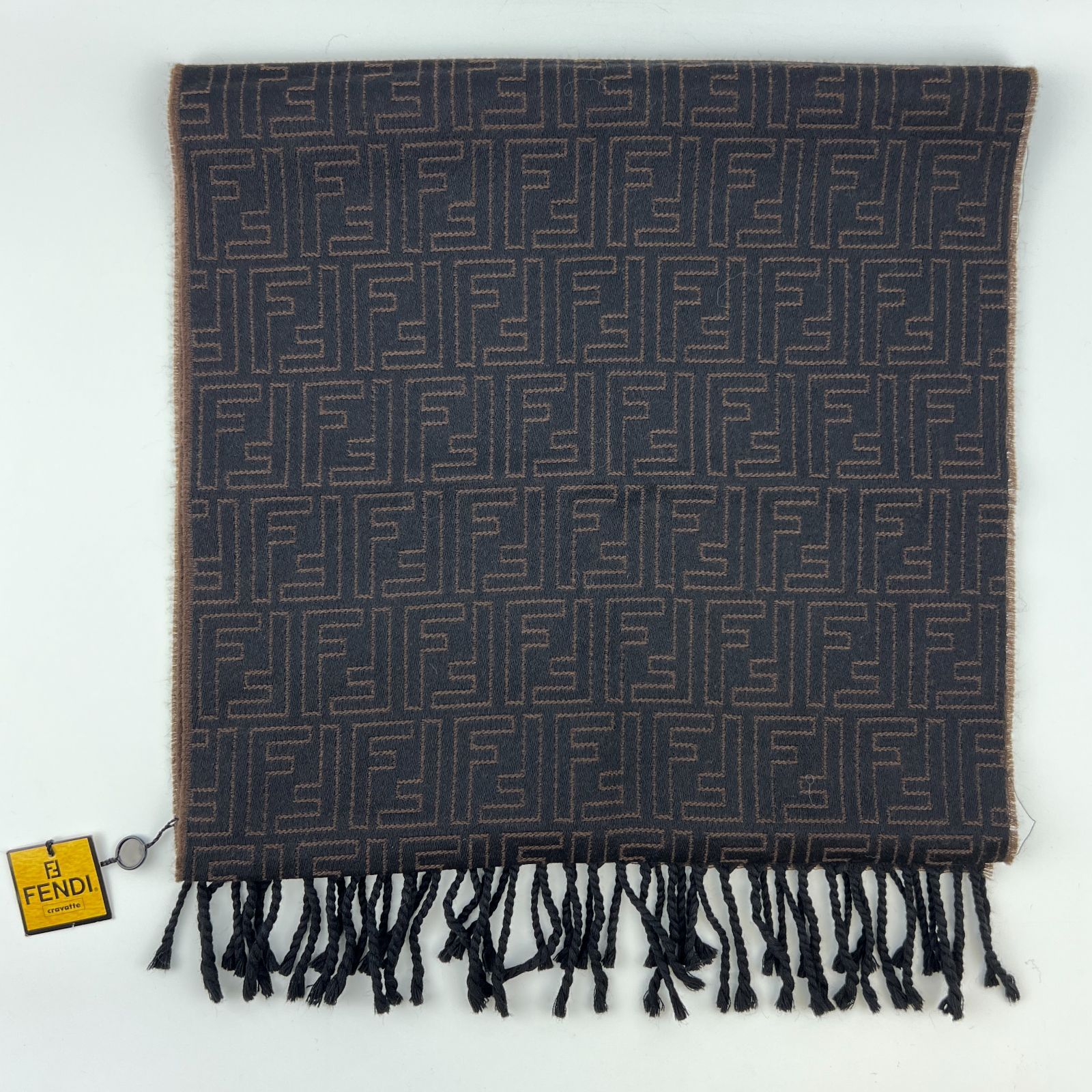 中古】FENDI フェンディ マフラー ブラウン ブラック ウール