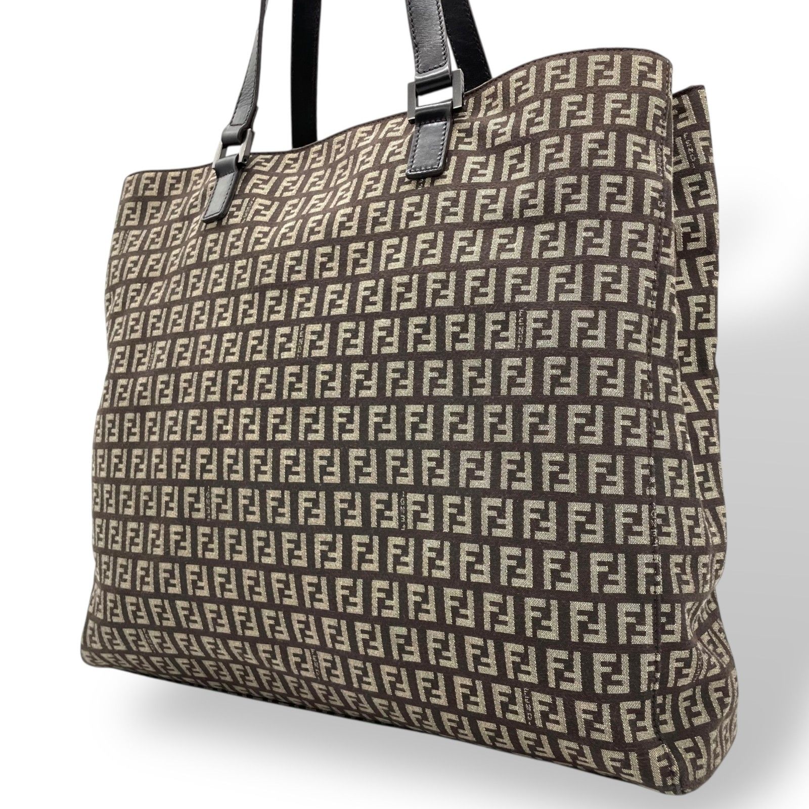 美品 FENDI トートバッグ キャンバス ブラウン ズッキーノ柄 FFロゴ