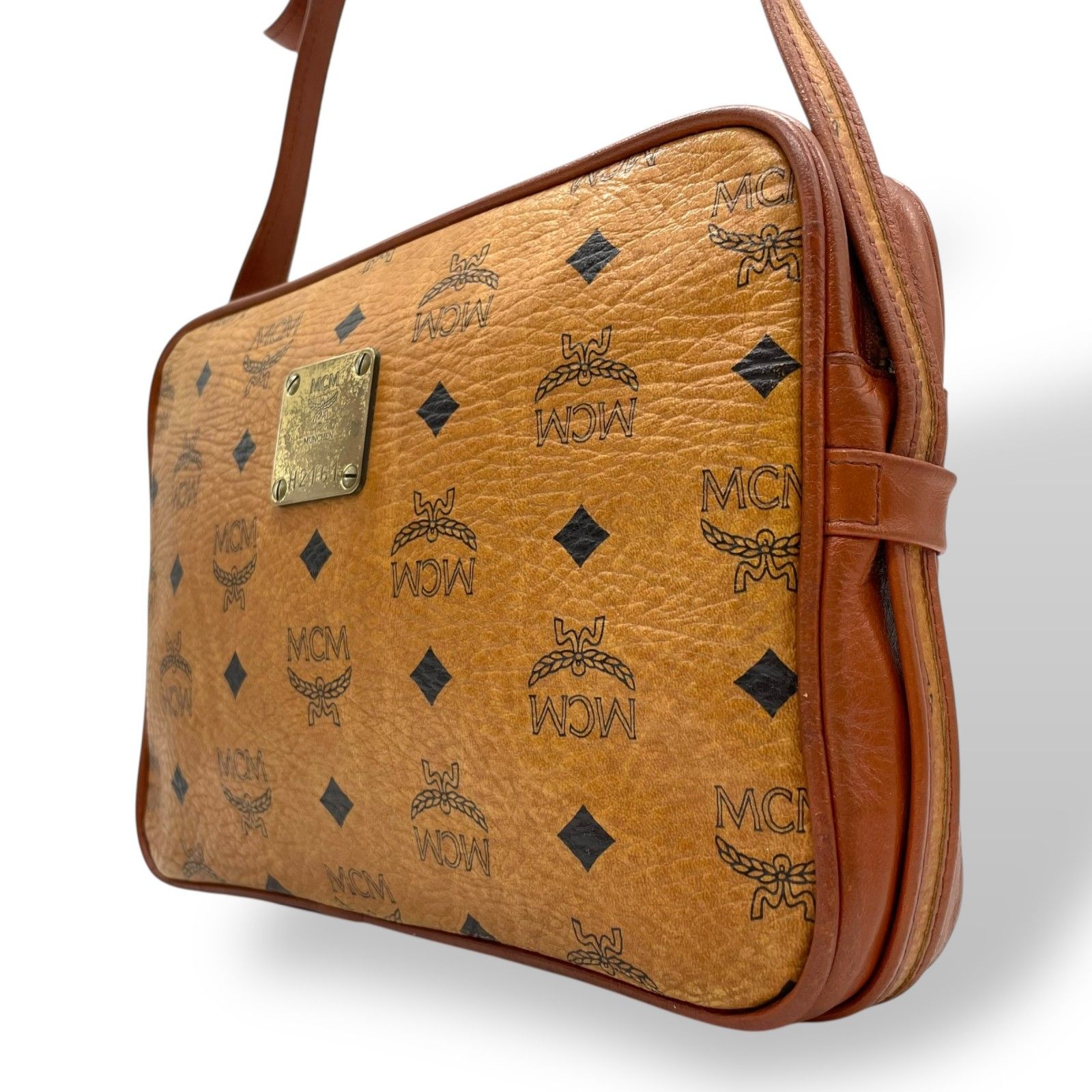 MCM ショルダーバッグ ヴィセトス 本革 茶 美品 レディース 斜め掛け ダイヤモンド ショルダーバッグ - ヴィセトス レザー ミックス