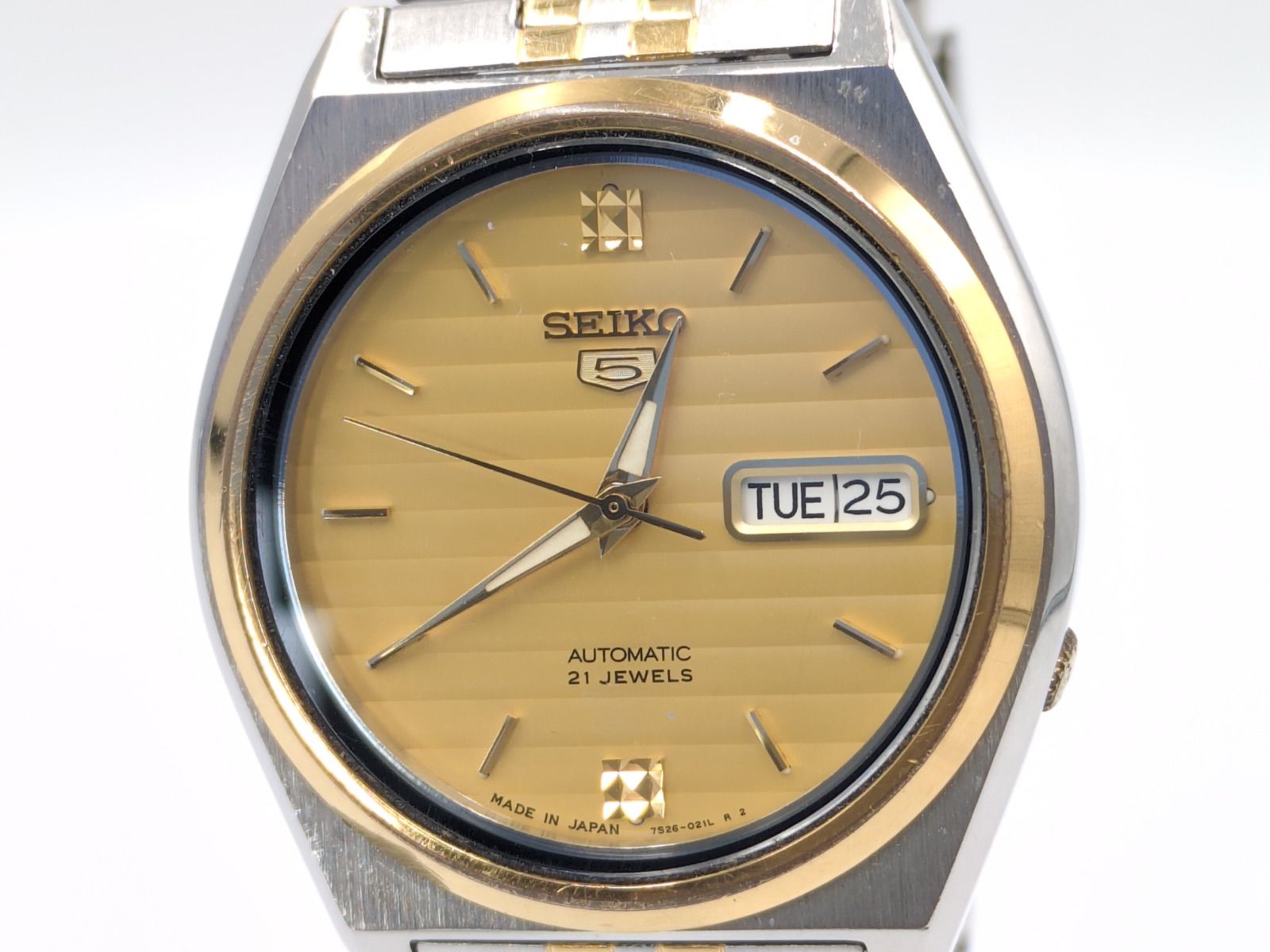 SEIKO 5 自動巻き メンズ腕時計 ゴールド文字盤 デイデイト コンビ 