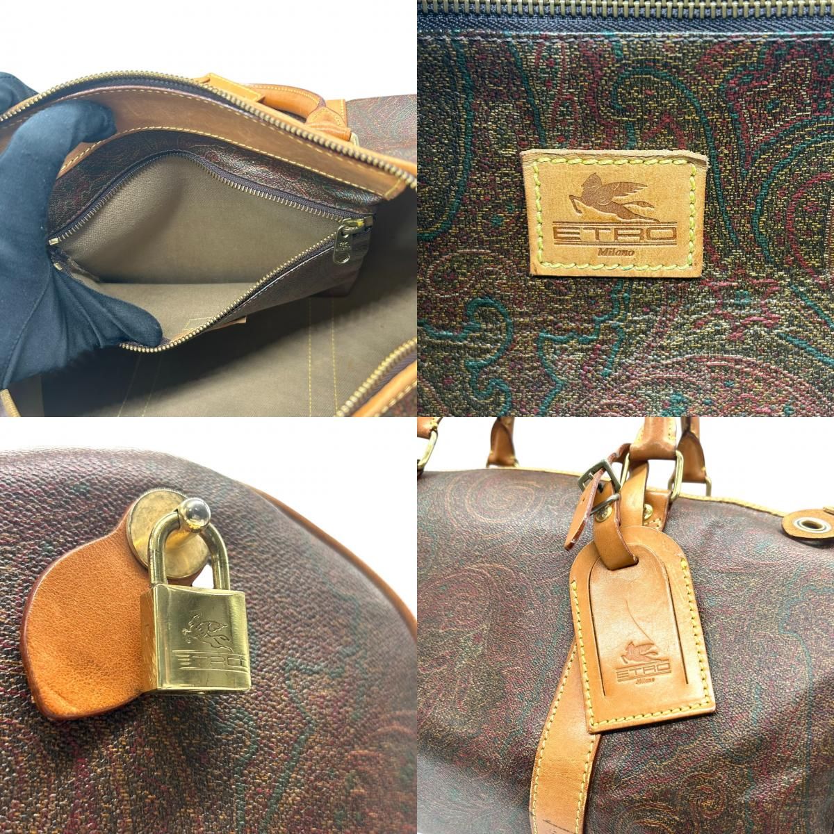 【極美品】ETRO エトロ ボストンバッグ ペイズリー柄 pvc ヌメ革 大容量 エトロ ETRO ボストンバッグ ハンドバッグ ペイズリー柄 PVC レザー 本