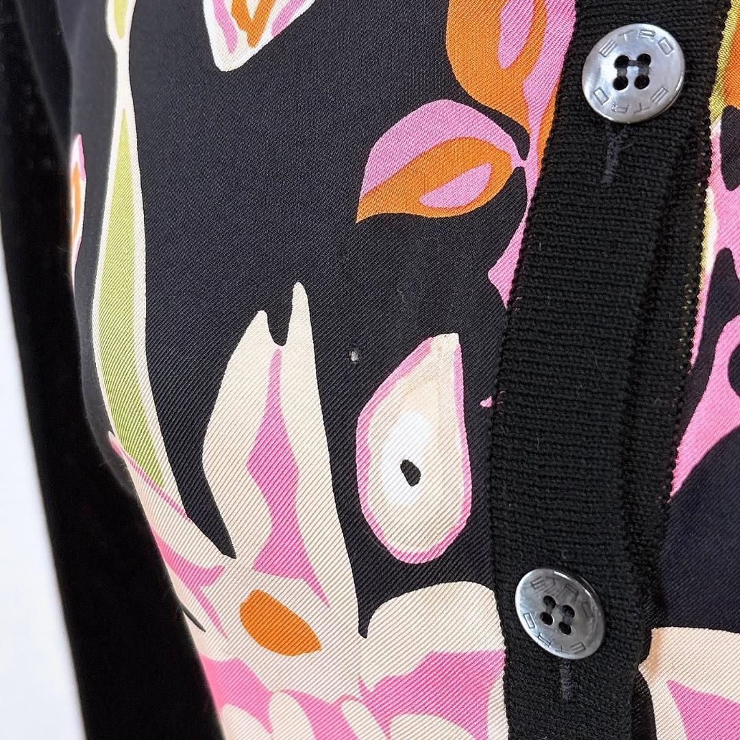 ETRO 長袖カーディガン ニット 42 黒×ピンク 花柄 - メルカリ