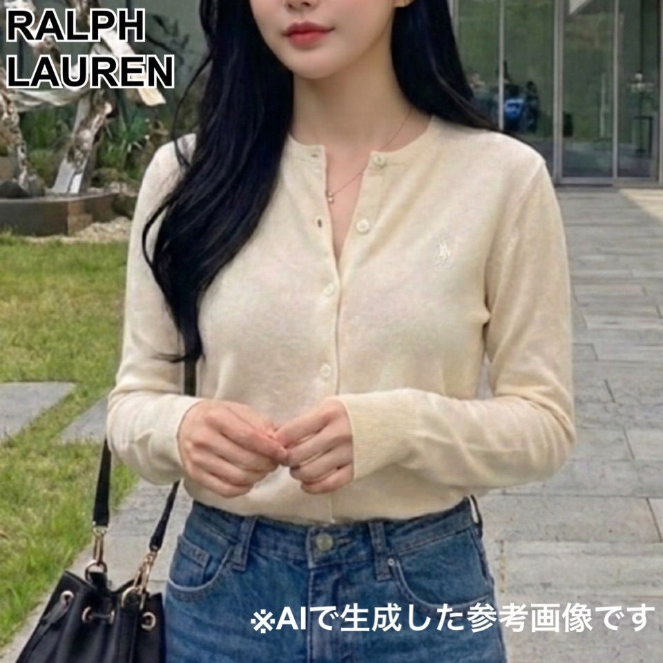 RALPH LAUREN ラルフローレン ニットカーディガン 白 アイボリー Mサイズ オールドマネー 韓国ファッション プレッピー Y 2 K ピマコットン 清楚 上品 ワンホン トレンド 女子 春 クルーネック 羽織り 白ラルフ