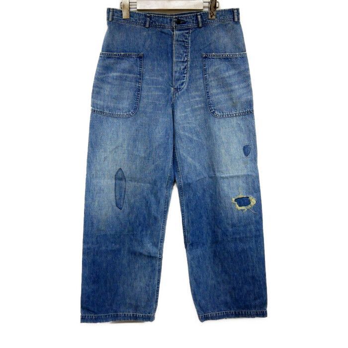 BOWWOW バウワウ 正規 25 SS USN M 44 SIDE ダンガリートラウザー パンツ ワイドデニム ビンテージ加工 BW 251 U 4 DTS INDIGO AGING インディゴ ブルー 青 L