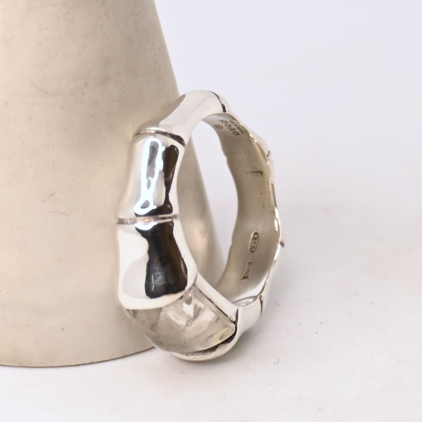 研磨済】GUCCI バンブー クリア ストーン リング 7号 Ag925 美品 指輪