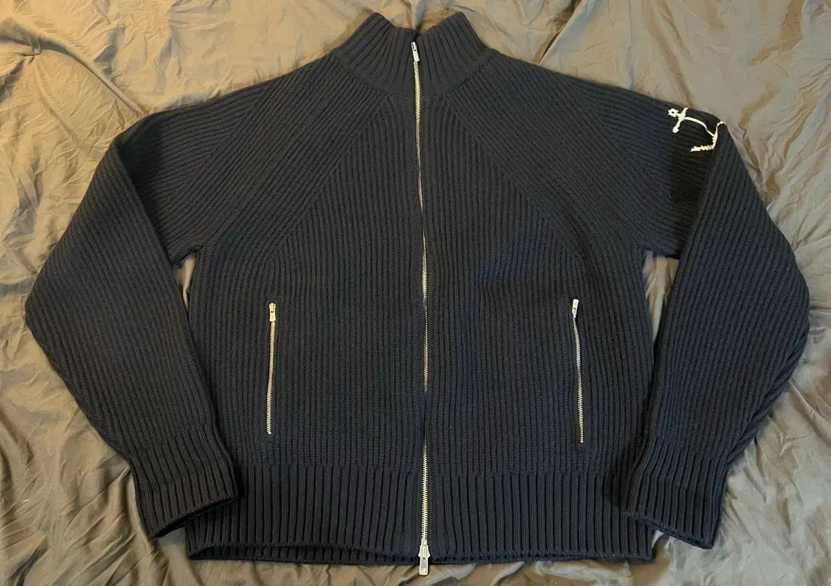 M Guernsey Woollens Fisherman ウール ツーウェイ ジップアップ セーター ネイビー