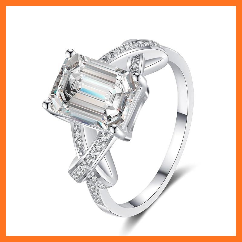 sjmygudgo 豪華 女性リング 5層白金メッキ 婚約指輪 エメラルドカット 素晴らしい 7 x 9 mm 3 CT 模擬ダイヤモンド 女性の結婚指輪 声明の愛贈り物 10