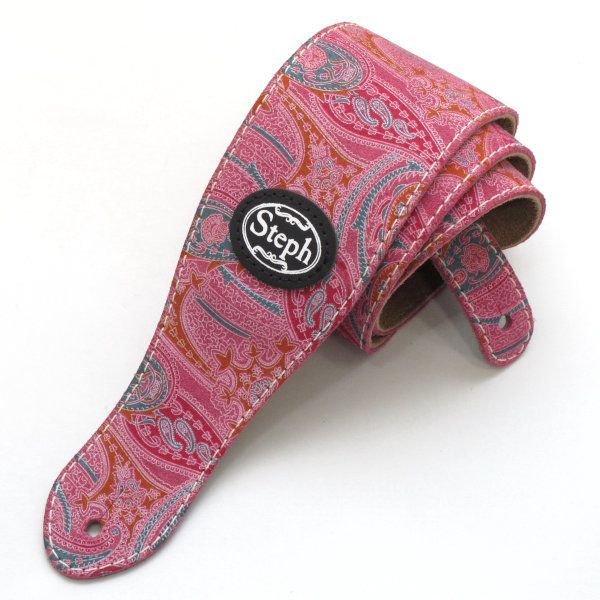 アウトレット Steph PAY 2205 スエード ペイズリーフクシア Made in CANADA トップ バック ギターストラップ レザーストラップ