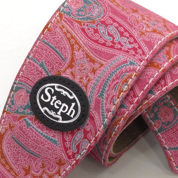 アウトレット Steph PAY 2205 スエード ペイズリーフクシア Made in CANADA トップ バック ギターストラップ レザーストラップ