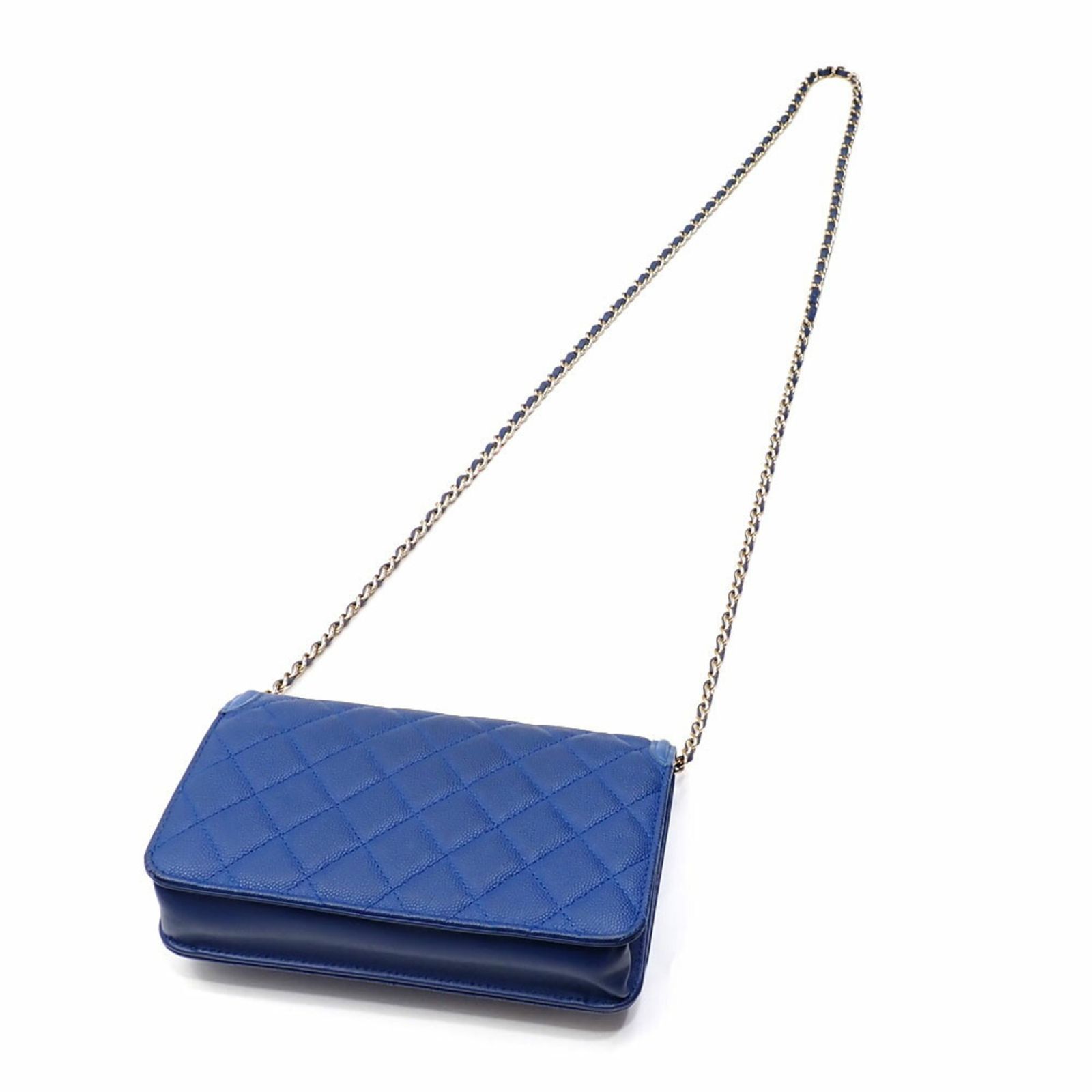 シャネル Chanel CCフィリグリー チェーンウォレット レディース ブルー 青 キャビアスキン A 84451 ココマーク 長財布 ショルダーバッグ
