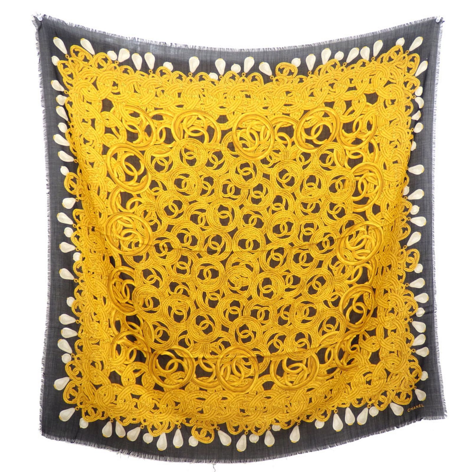 シャネル Chanel スカーフ マフラー レディース シルク他 ブラック イエロー 黒 ココマーク