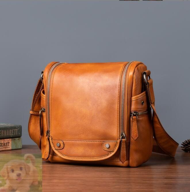 職人手作りヌメ革 メンズショルダーバッ グ メッセンジャーバック 斜
