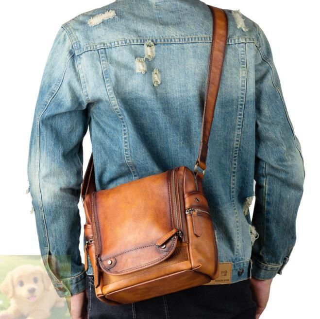 職人手作りヌメ革 メンズショルダーバッ グ メッセンジャーバック 斜