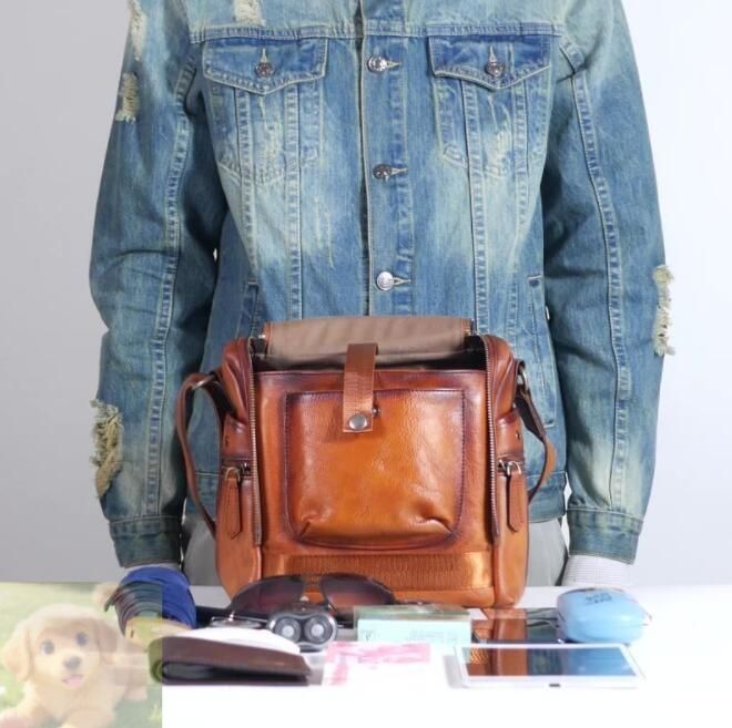 職人手作りヌメ革 メンズショルダーバッ グ メッセンジャーバック 斜