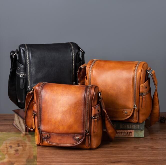 職人手作りヌメ革 メンズショルダーバッ グ メッセンジャーバック 斜