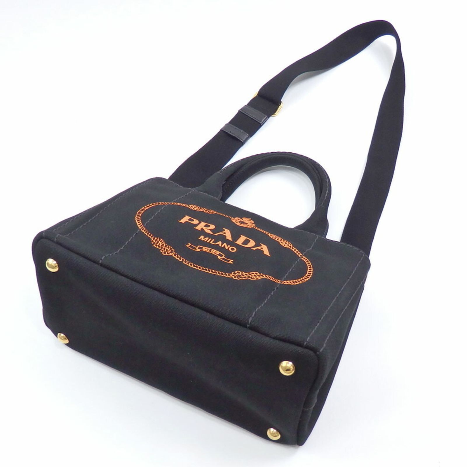 中古 プラダ トートバッグ カナパ トート レディース ネロ アランチャ キャンバス 1BG439 ハンド ショルダー 2WAY ヤシの木 プラダ(Prada) プラダ トートバッグ カナパ トート レディース ネロ