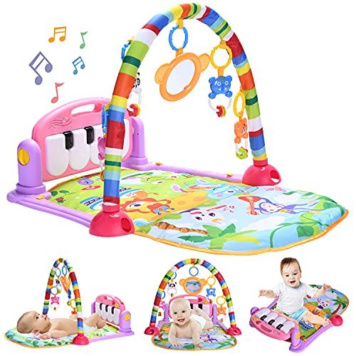 WYSWYG ベビージム ピアノプレイジム 新生児 おもちゃ ベビープレイジム ベビープレイマット ベビージムマット 乳幼児向け音楽活動センター 赤ちゃん バウンサー 洗濯 感覚刺激 出産祝いプレゼント ピンク m