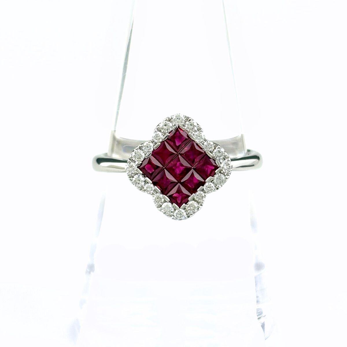 ルビー デザインリング 指輪 メレダイヤ リング 17号 K 18 ダイヤモンド レディース