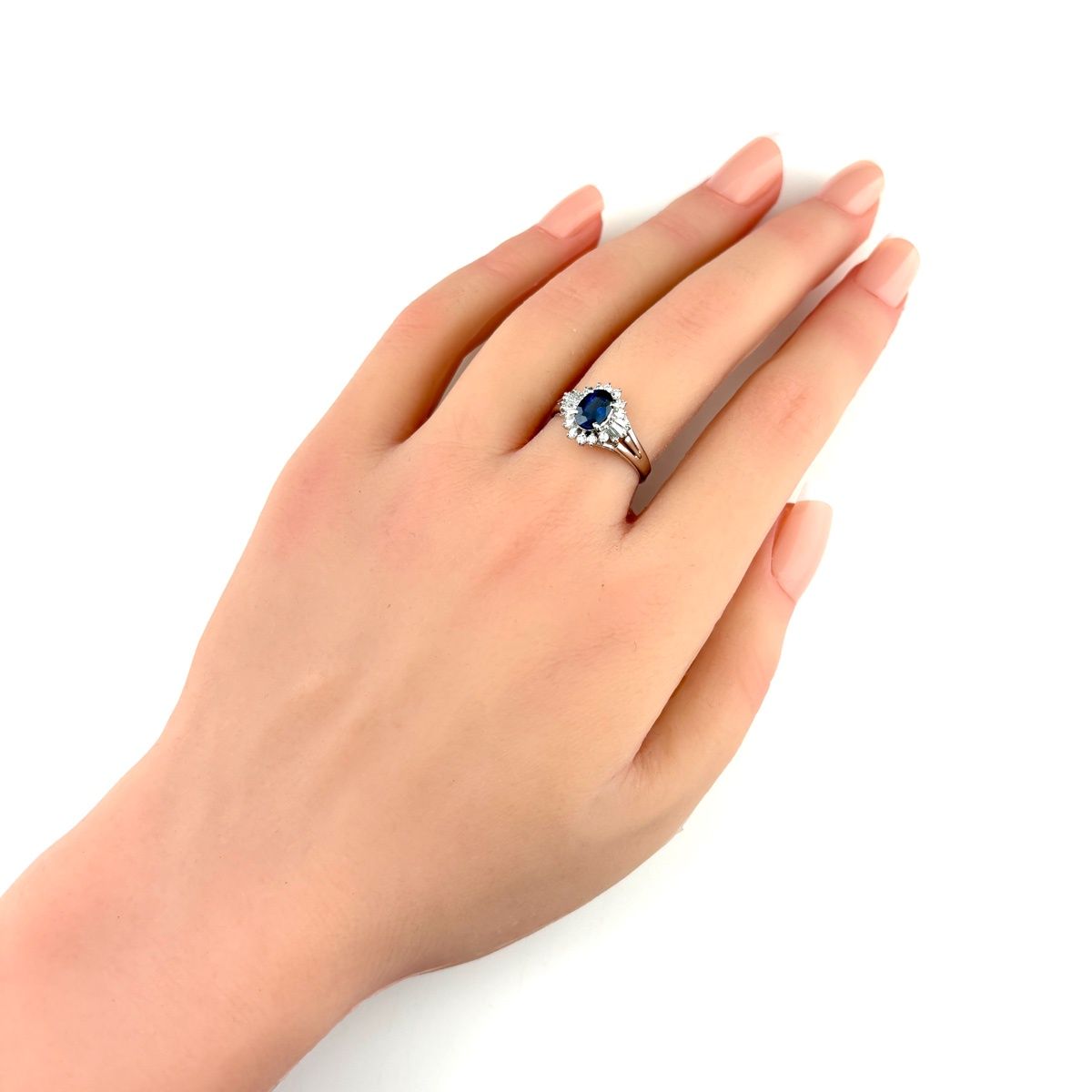 サファイア デザインリング プラチナ 指輪 メレダイヤ リング 12.5号