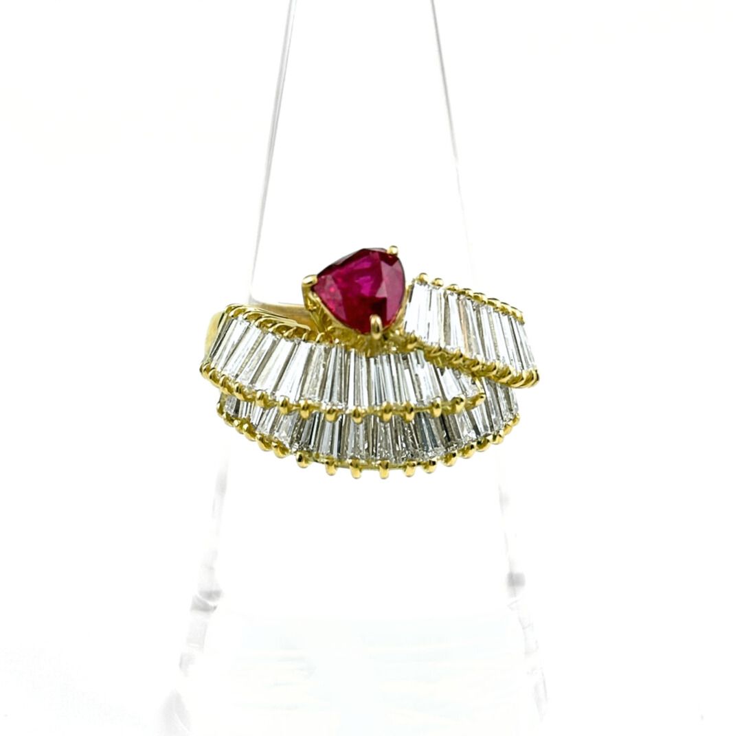 ルビー デザインリング YG イエローゴールド 指輪 メレダイヤ リング 15号 K 18 ダイヤモンド レディース