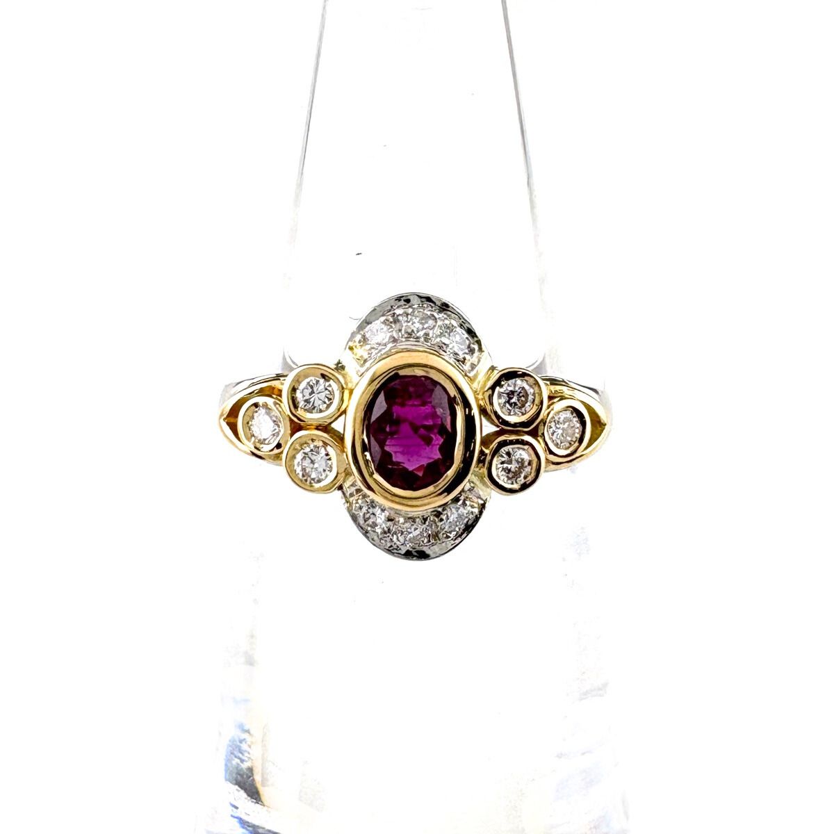 ルビー デザインリング プラチナ YG イエローゴールド 指輪 メレダイヤ ダイヤモンド リング 6号 Pt 900 K 18 レディース