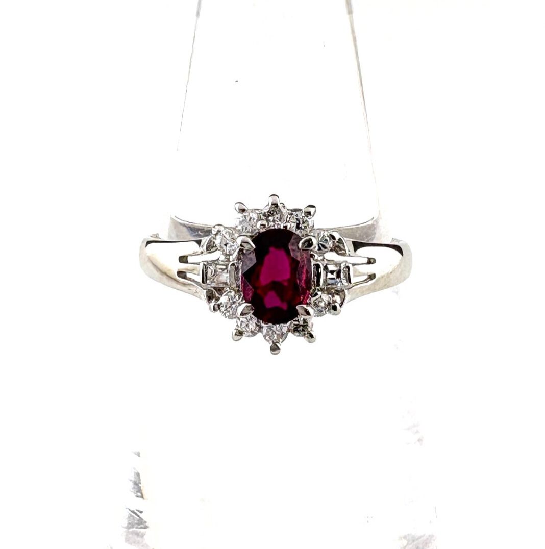 ルビー デザインリング プラチナ 指輪 メレダイヤ リング 10号 Pt 850 ダイヤモンド レディース
