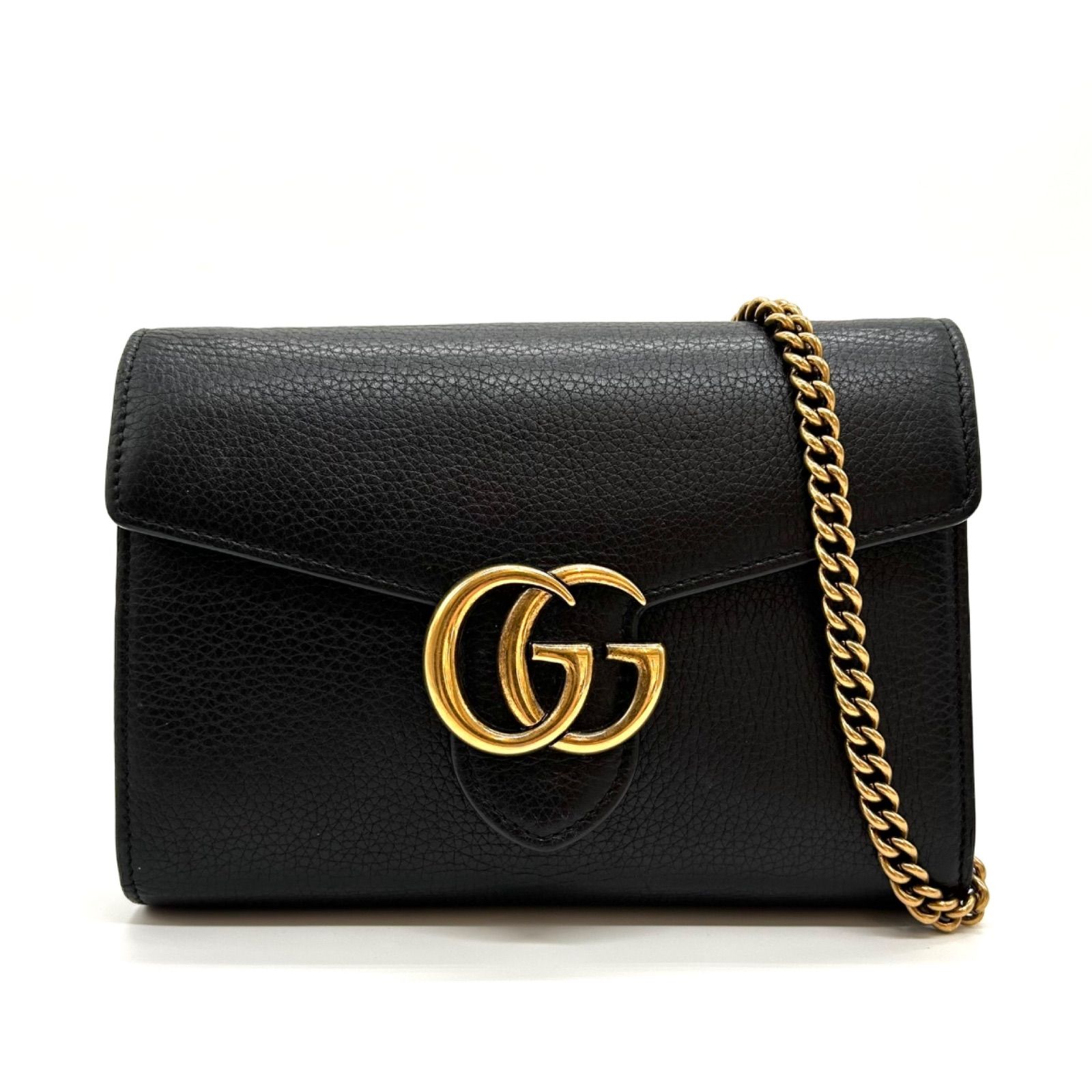 GUCCI グッチ GGマーモント レザー チェーンショルダー ブラック
