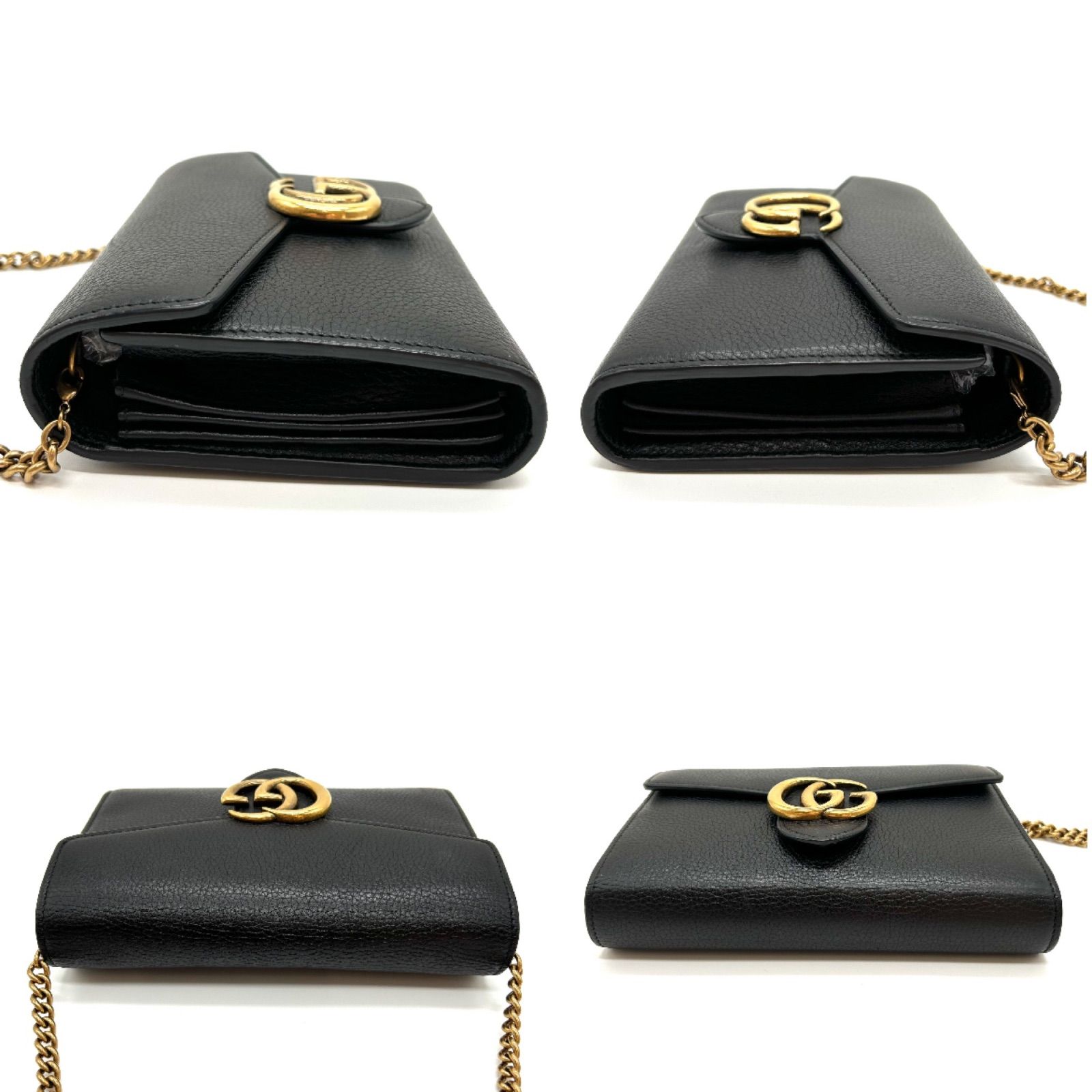 GUCCI グッチ GGマーモント レザー チェーンショルダー ブラック