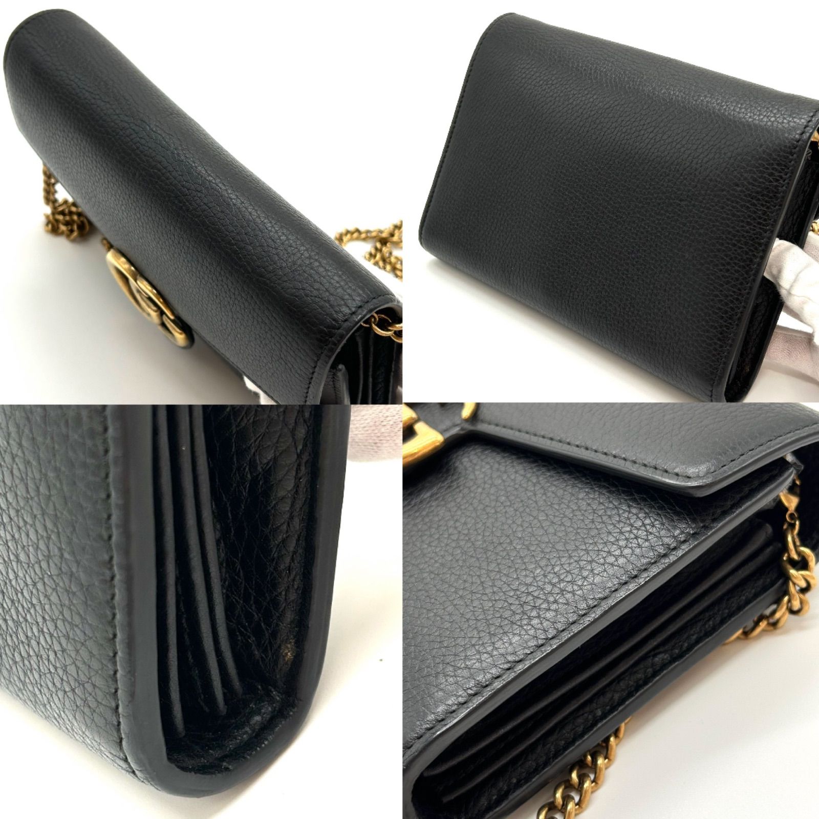 GUCCI グッチ GGマーモント レザー チェーンショルダー ブラック