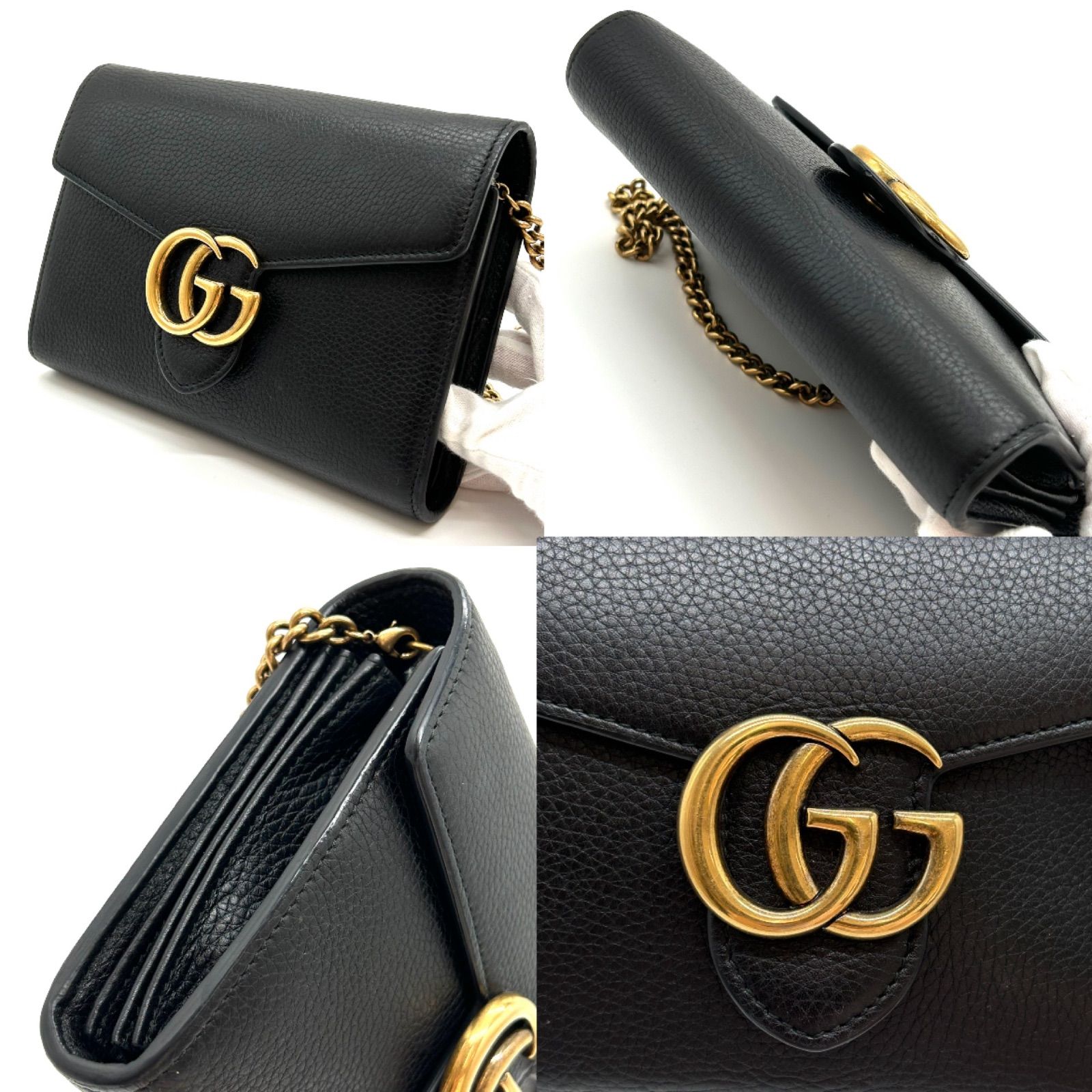 GUCCI グッチ GGマーモント レザー チェーンショルダー ブラック