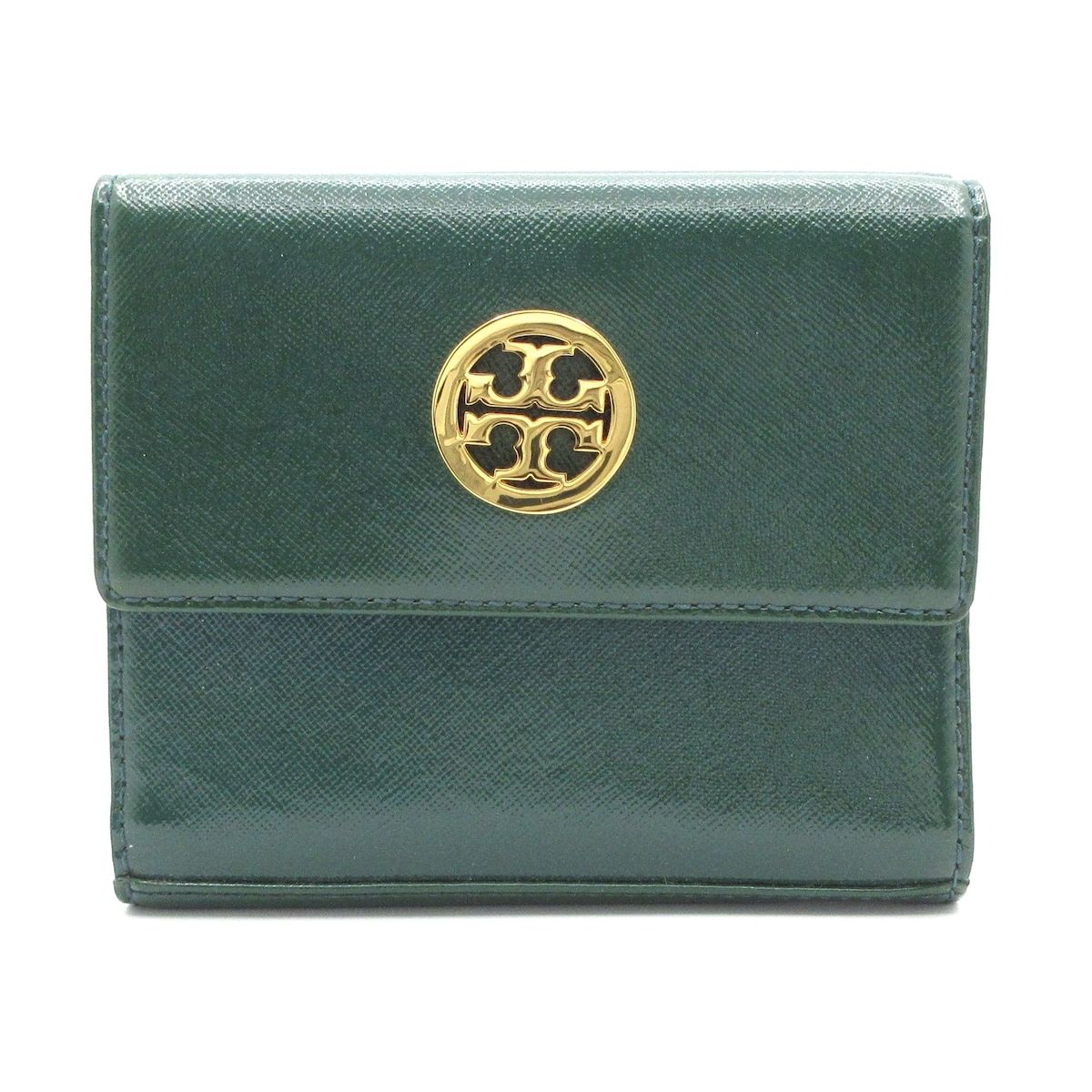 美品✨　トリーバーチ　折り財布　グリーン　レザー　金具ロゴ TORY BURCH(トリーバーチ) 3つ折り財布 グリーン レザー - メルカリ