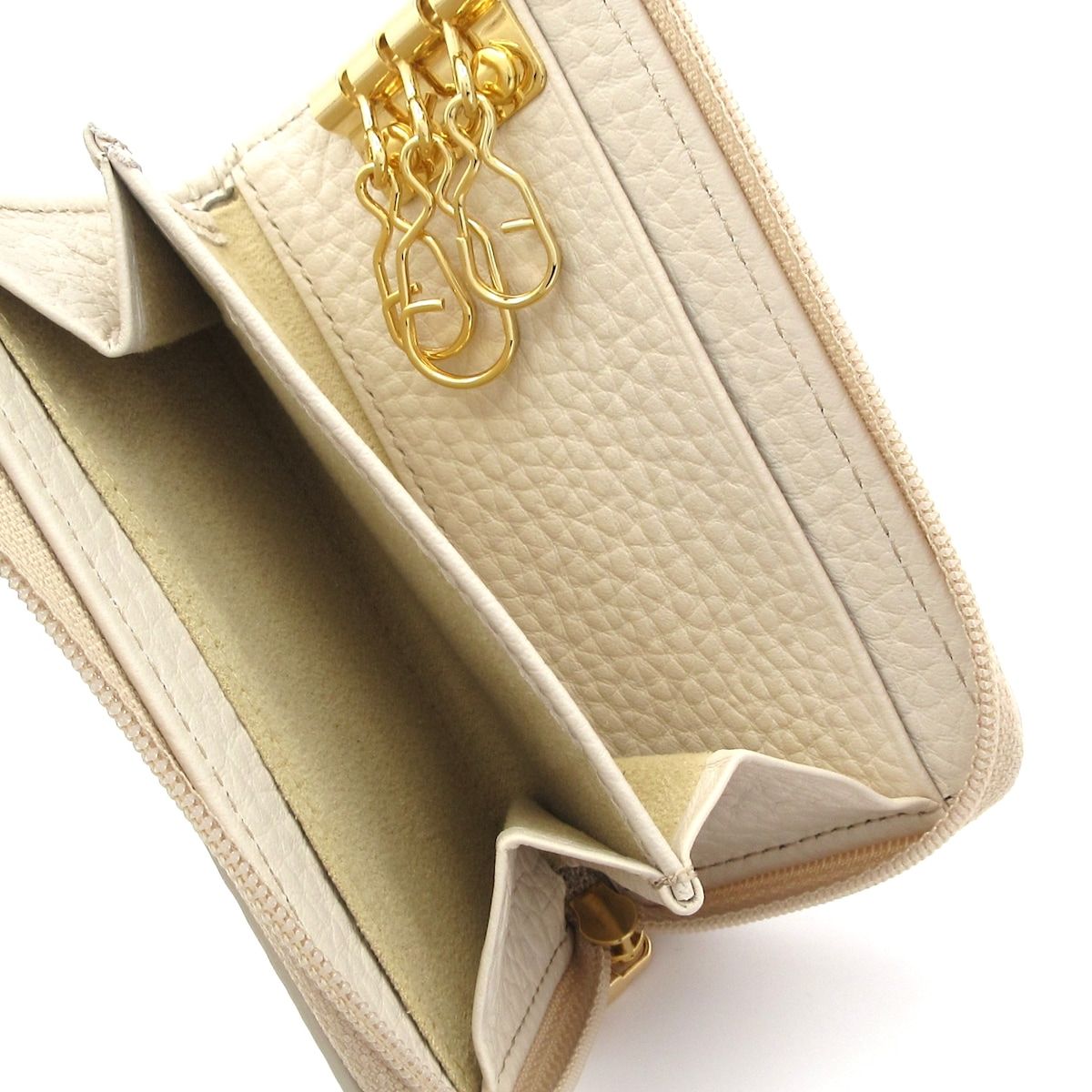  ATAO アタオ キーケース アイボリー ゴールド ラウンドファスナー レザー キーケース 小物