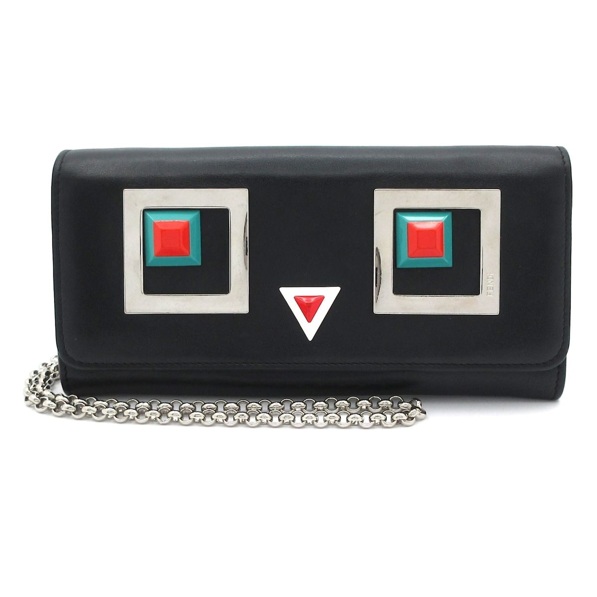 FENDI フェンディ 財布 ヒプノタイズ 8 M 0365 黒 シルバー マルチ チェーンウォレット ストラップ着脱可 レザー