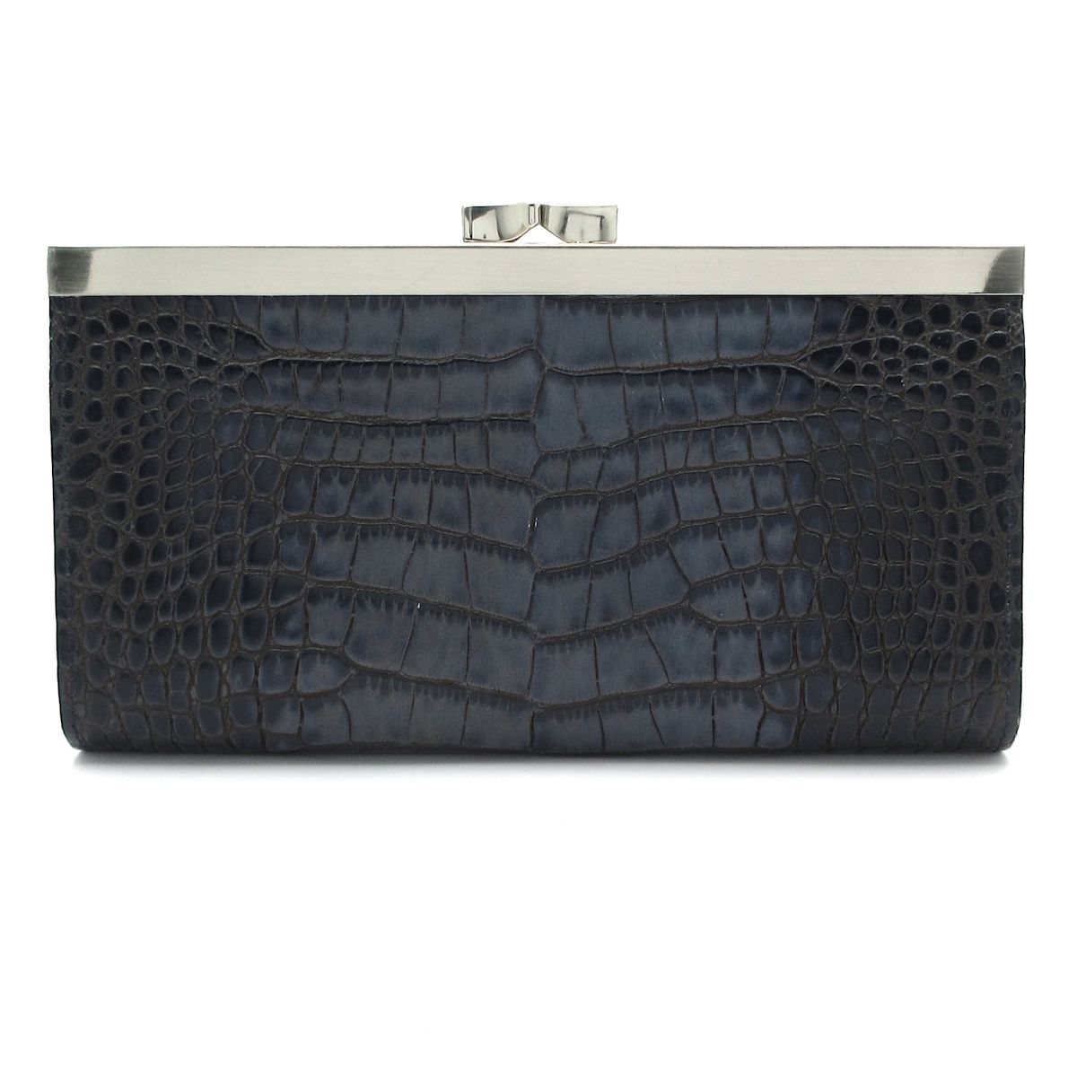 アクセソワ ドゥ マドモワゼル 長財布 ダークネイビー シルバー ビジュー ビー 蜂 型押し加工 がま口 レザー