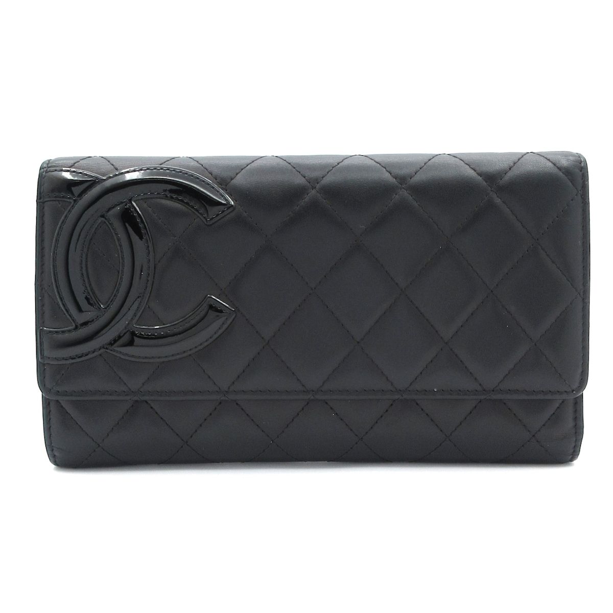 CHANEL(シャネル) 長財布 カンボンライン 黒×ピンク ラムスキン 【公式 